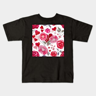 Valentine love hearts roses pattern Kids T-Shirt